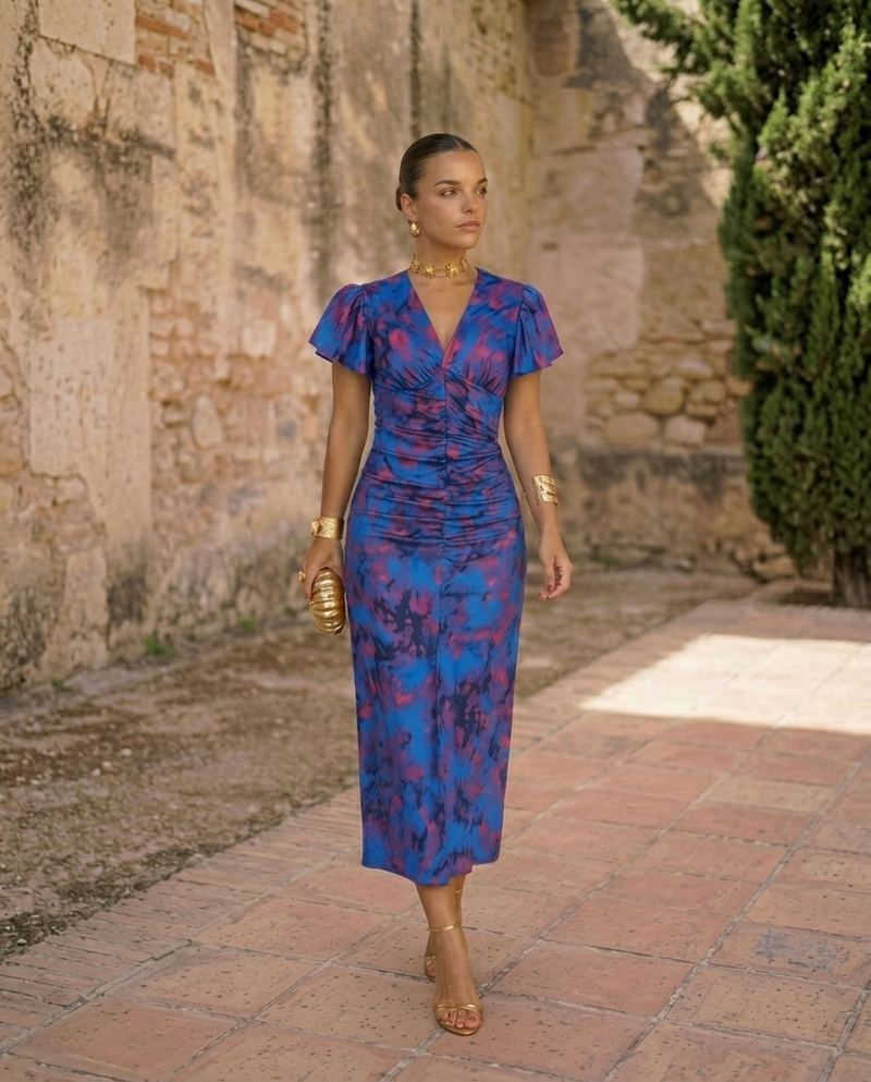Carla | Midi Dress with Puff Sleeves
