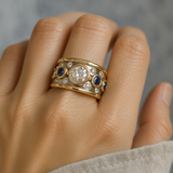 Barbora - Vintage Gold Ring with Inlays and Zirconias