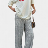 Elva High-Waisted Sequin Pants with Loose Fit
