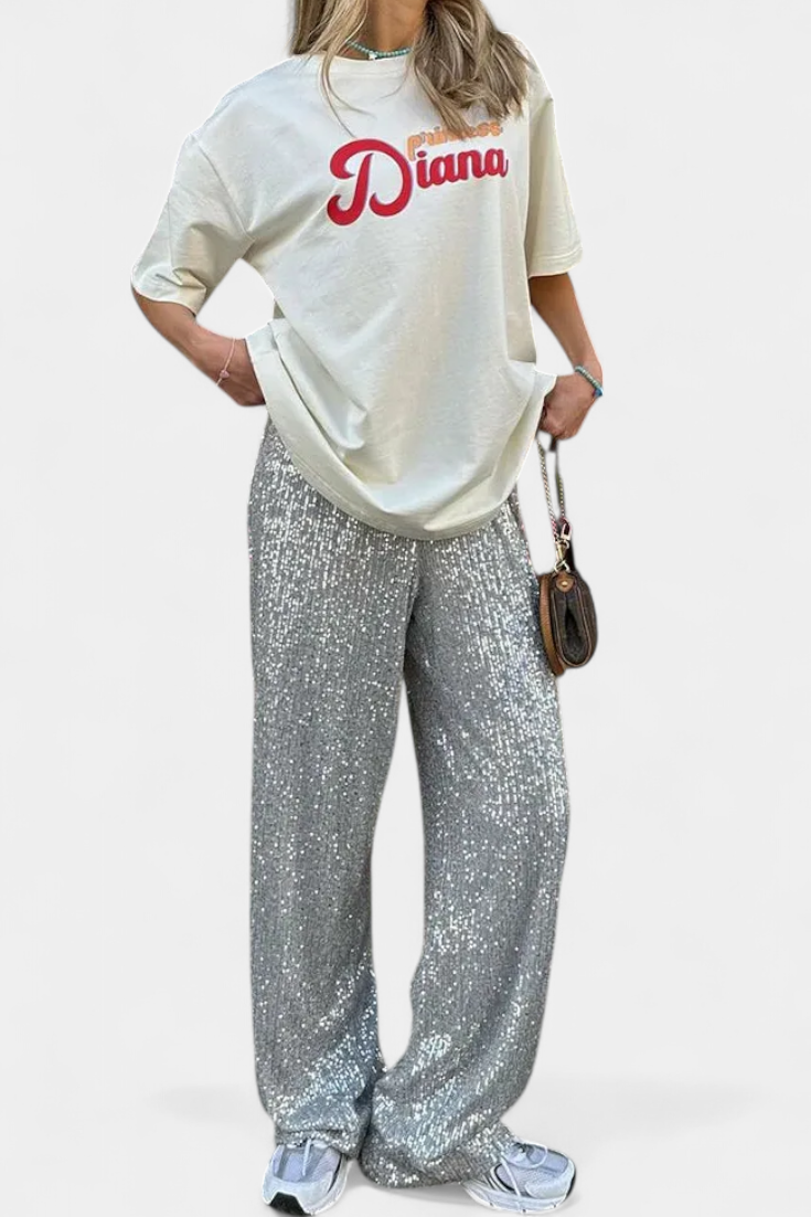 Elva High-Waisted Sequin Pants with Loose Fit