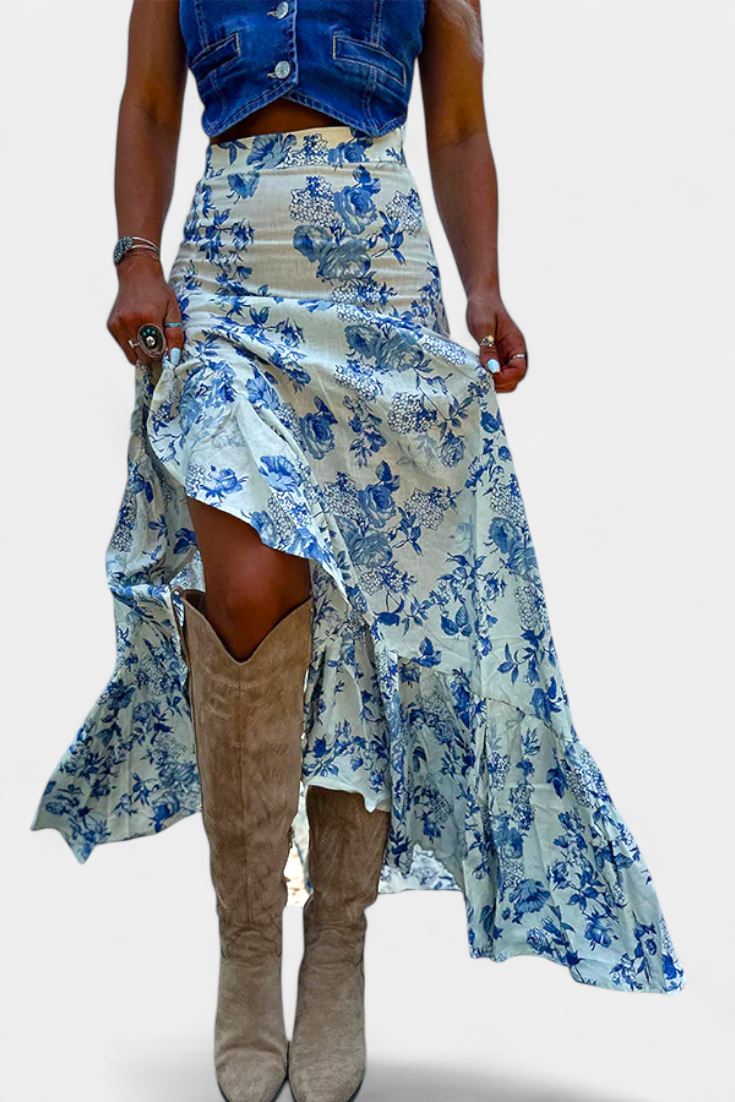 Kala Maxi Floral Skirt with Slit and Ruffles