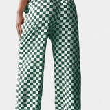 Hilaria Wide Leg Pants with Plaid Print