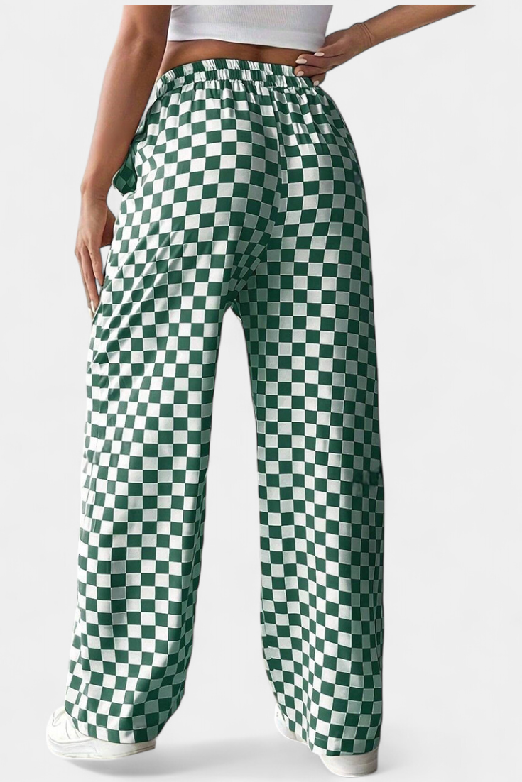 Hilaria Wide Leg Pants with Plaid Print