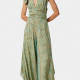 Leandra Cross-Over Fluid Jumpsuit with Green Floral Print