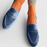 Llnica Velvet Blue Loafers with Patchwork Detail and Round Toe