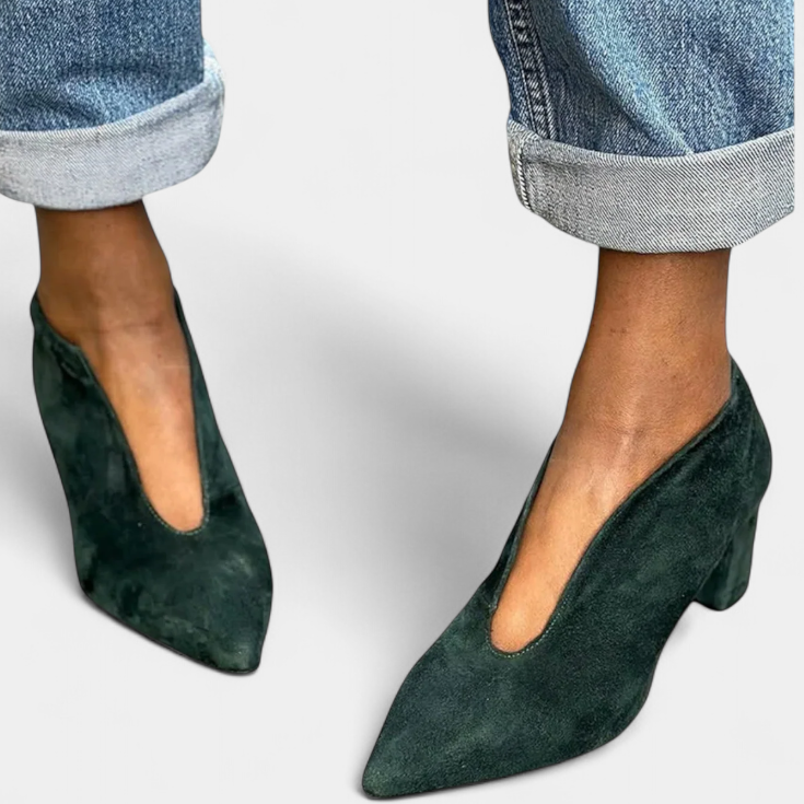Hazel Thick Heels in Dark Green