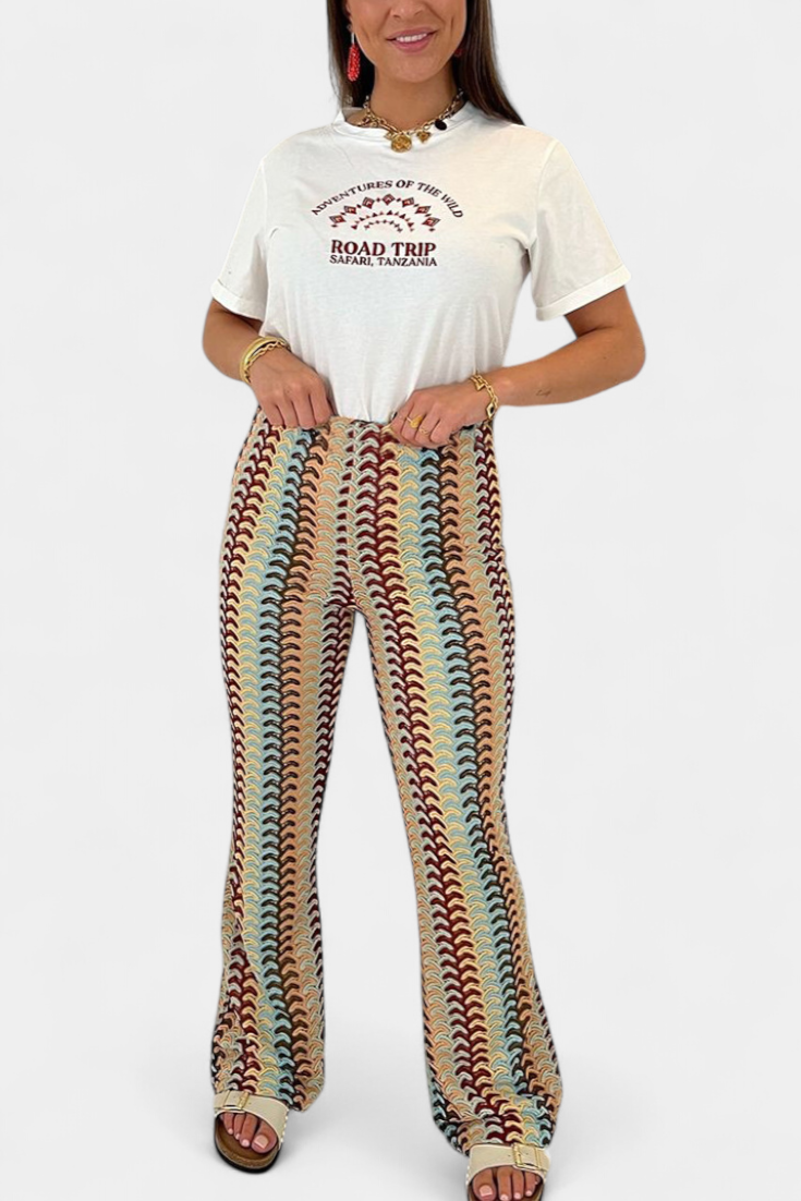 Carlie Retro Printed Flared Pants