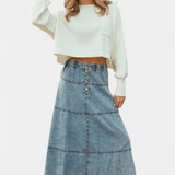 Lorraine Feather Detail Denim Maxi Skirt