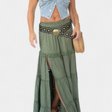 Dola Maxi Boho Skirt with Lace and Front Slit