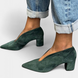 Hazel Thick Heels in Dark Green