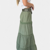 Dola Maxi Boho Skirt with Lace and Front Slit