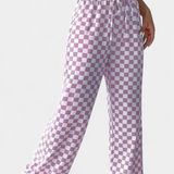 Hilaria Wide Leg Pants with Plaid Print