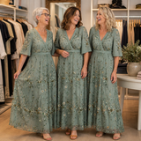 Evadne™ | Short Sleeve Floral Maxi Dress with V-Neck