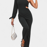 Sahar Asymmetrical Jumpsuit with Cut-Out and Long Tied Sleeve