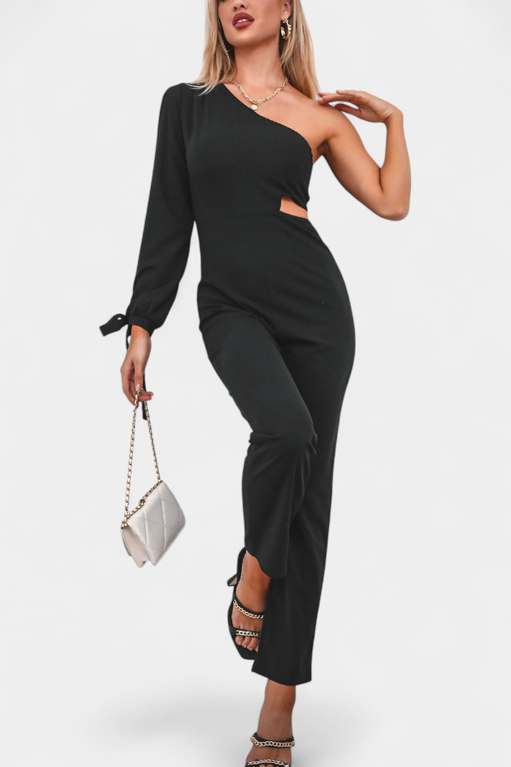 Sahar Asymmetrical Jumpsuit with Cut-Out and Long Tied Sleeve