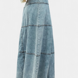 Lorraine Feather Detail Denim Maxi Skirt