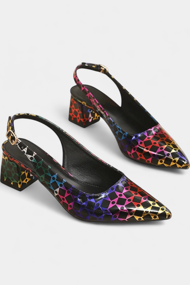 Karthleen Thick Heels with Geometric Print