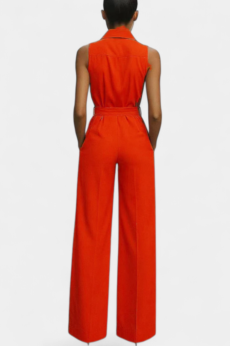 Ariella Wide Leg Casual Jumpsuit with Lapel and High Waist
