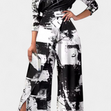 Brina Long Tie Dye Jumpsuit with Off-Shoulder and Wide Leg with Slit