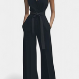 Ariella Wide Leg Casual Jumpsuit with Lapel and High Waist