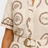 Seashell Mono T-Shirt with Shell and Button Detail