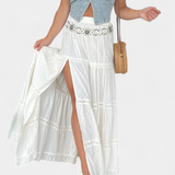 Dola Maxi Boho Skirt with Lace and Front Slit