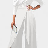 Brina Long Tie Dye Jumpsuit with Off-Shoulder and Wide Leg with Slit