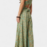 Leandra Cross-Over Fluid Jumpsuit with Green Floral Print