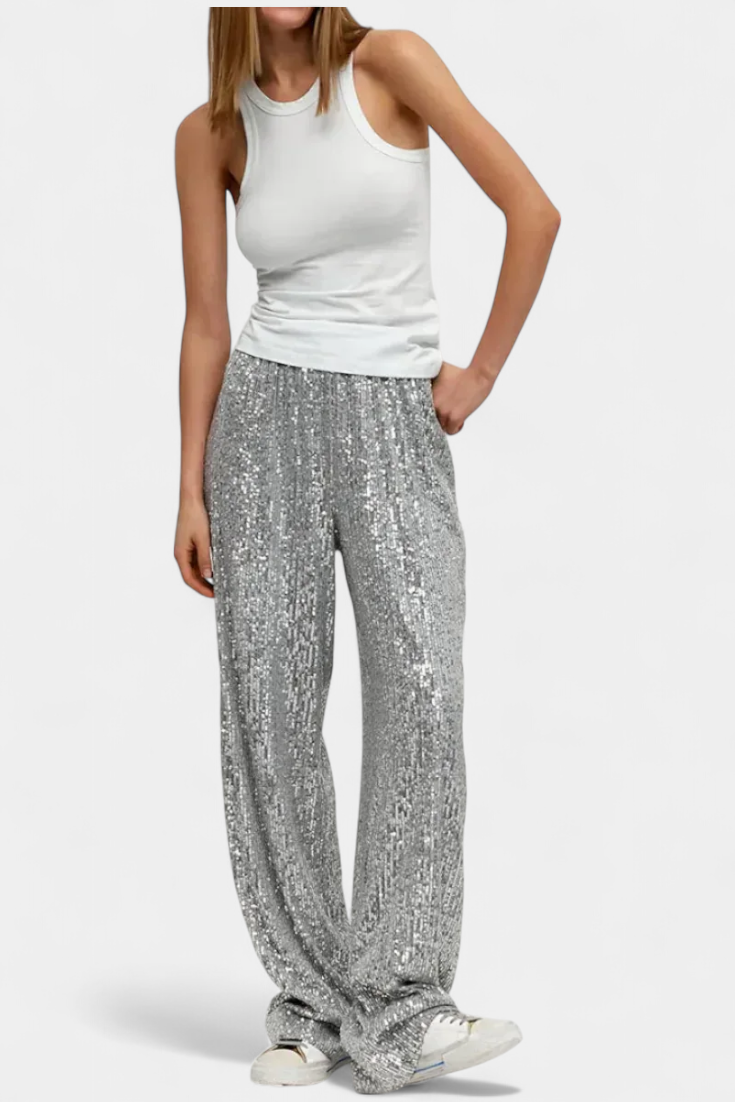 Elva High-Waisted Sequin Pants with Loose Fit