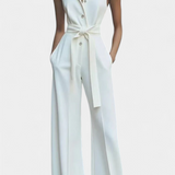 Ariella Wide Leg Casual Jumpsuit with Lapel and High Waist