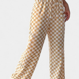 Hilaria Wide Leg Pants with Plaid Print