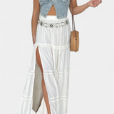 Dola Maxi Boho Skirt with Lace and Front Slit