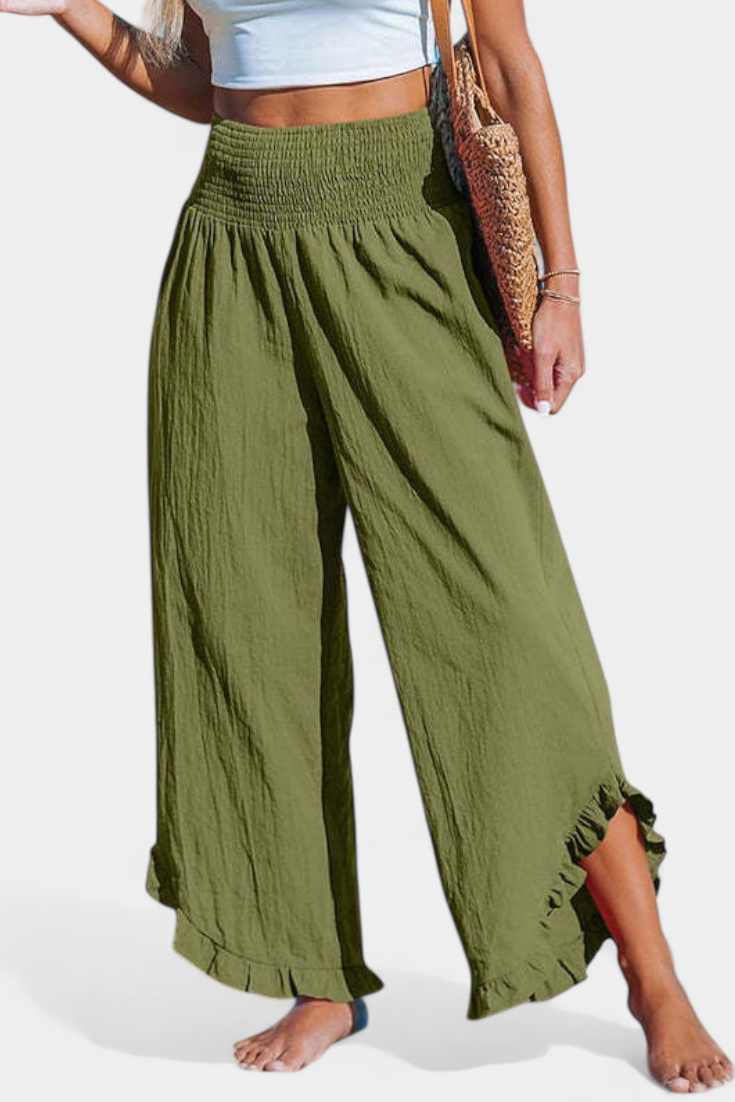 Justina Palazzo Pants with Ruffles and High Waist