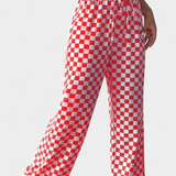 Hilaria Wide Leg Pants with Plaid Print