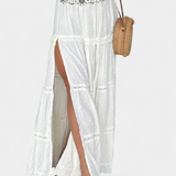 Dola Maxi Boho Skirt with Lace and Front Slit