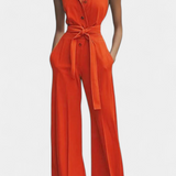 Ariella Wide Leg Casual Jumpsuit with Lapel and High Waist