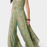 Leandra Cross-Over Fluid Jumpsuit with Green Floral Print