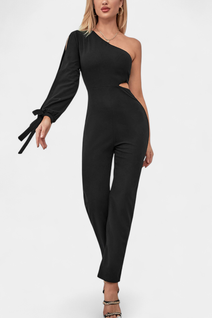 Sahar Asymmetrical Jumpsuit with Cut-Out and Long Tied Sleeve