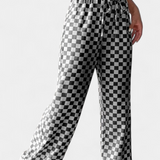 Hilaria Wide Leg Pants with Plaid Print