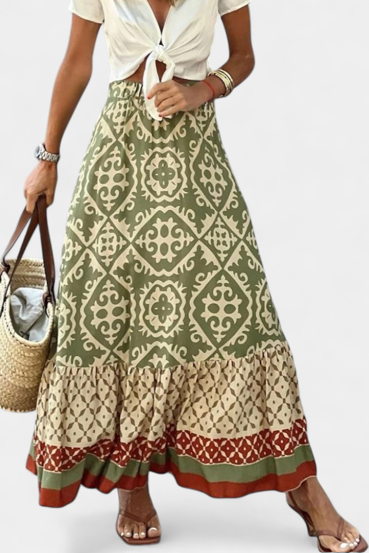 Ethel Printed Maxi Skirt with Ruffle