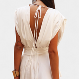 Rosalba Short Jumpsuit with Deep Neckline and Defined Waist