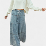 Lorraine Feather Detail Denim Maxi Skirt
