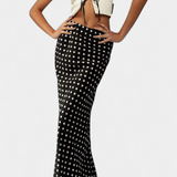 Olda Fitted Long Viscose Skirt with Polka Dot Print