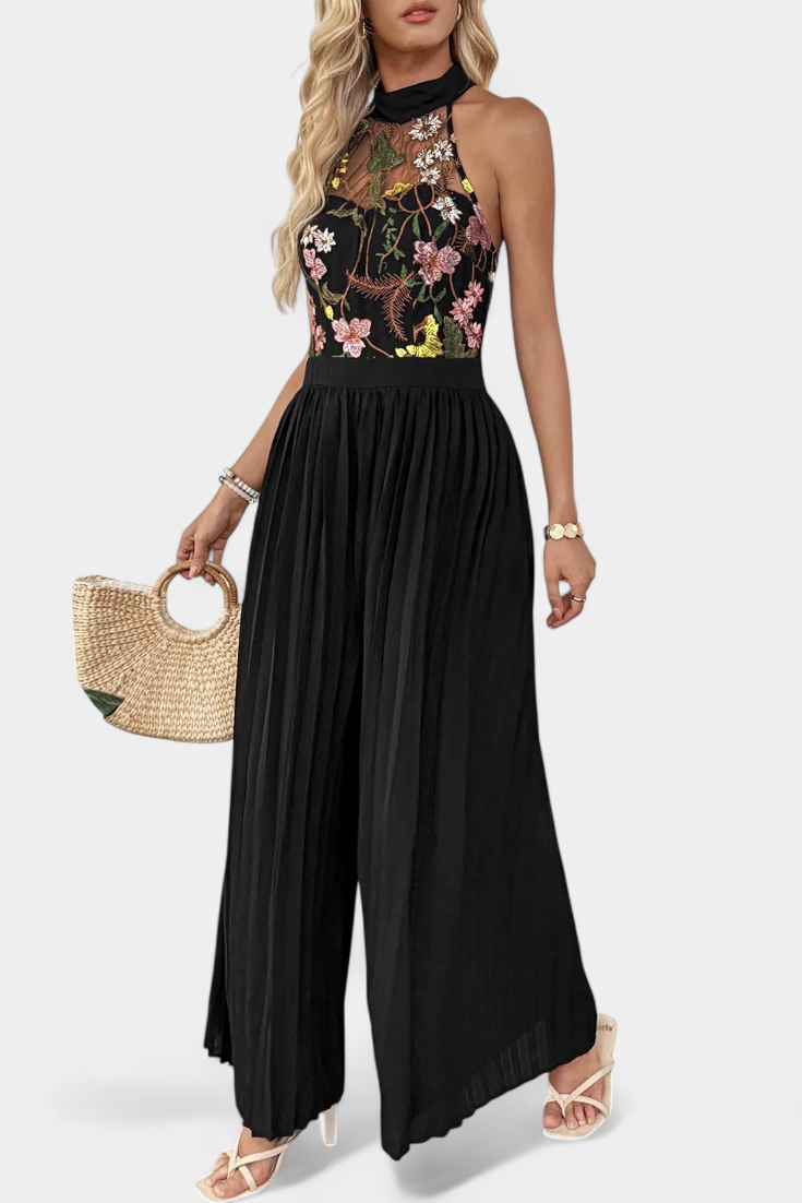 Maruja Mono Palazzo with Floral Embroidery and Transparent Lace