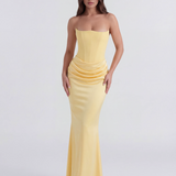 Satin Long Dress with Strapless Neckline