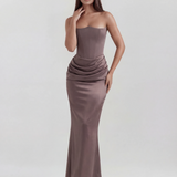Satin Long Dress with Strapless Neckline