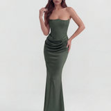 Satin Long Dress with Strapless Neckline