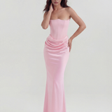 Satin Long Dress with Strapless Neckline