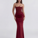 Satin Long Dress with Strapless Neckline
