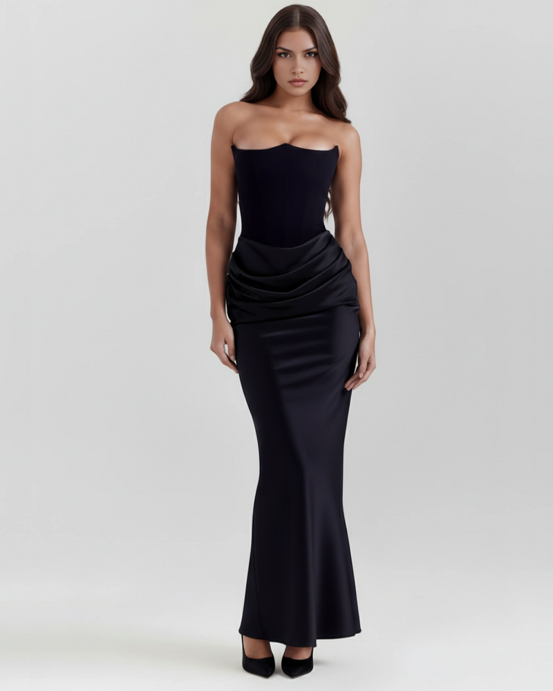 Satin Long Dress with Strapless Neckline